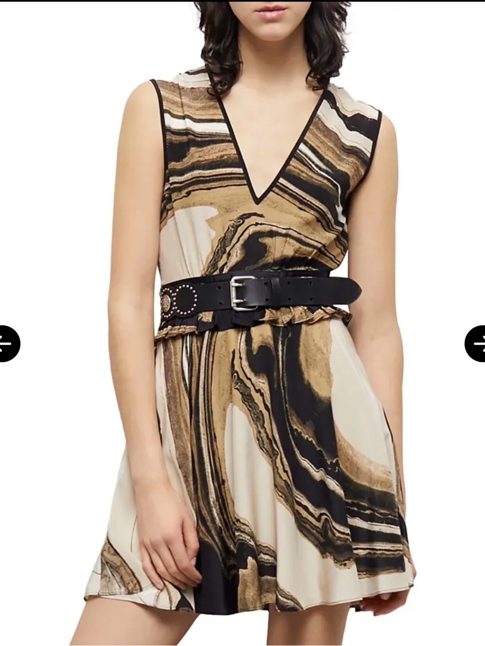 The Kooples Black, Beige and Tan Marble-Print Mini Dress